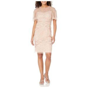 *Adrianna Papell* Women's Beaded Short Dress 14 Blush NWT